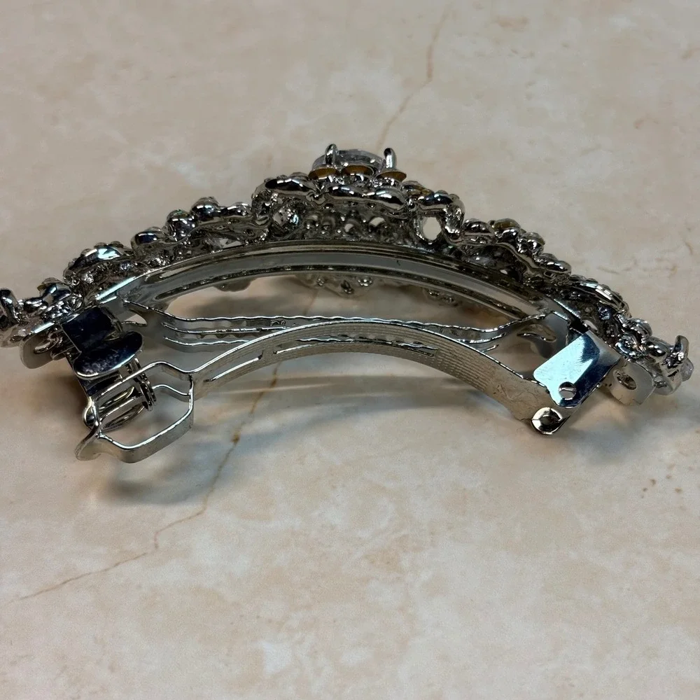 Ever Faith‎ Rhinestone Barrette Silver Tone Crystal Hair Clip Women NIB